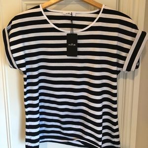Black and white striped relaxed tee shirt